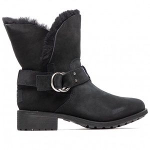 UGG Bodie Womens Mid Calf Fur Lined Buckle Boots Black 1103569 BLK NEW Sz 7